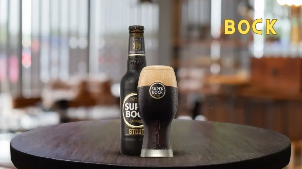 Bock beer in a glass and bottle – a dark, strong lager with deep malt flavors."