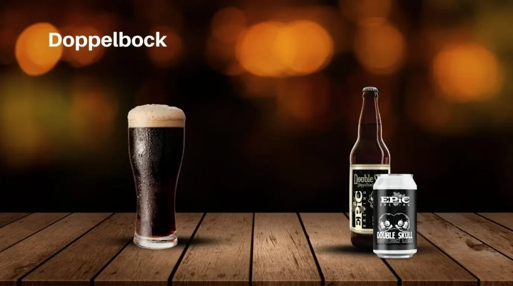 Doppelbock beer in a glass and bottle – a strong, malty German-style lager.