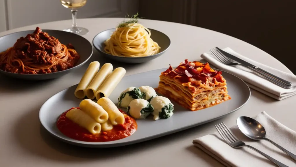 A refined French pasta dish, featuring creamy risotto and al dente pasta in a gourmet presentation.