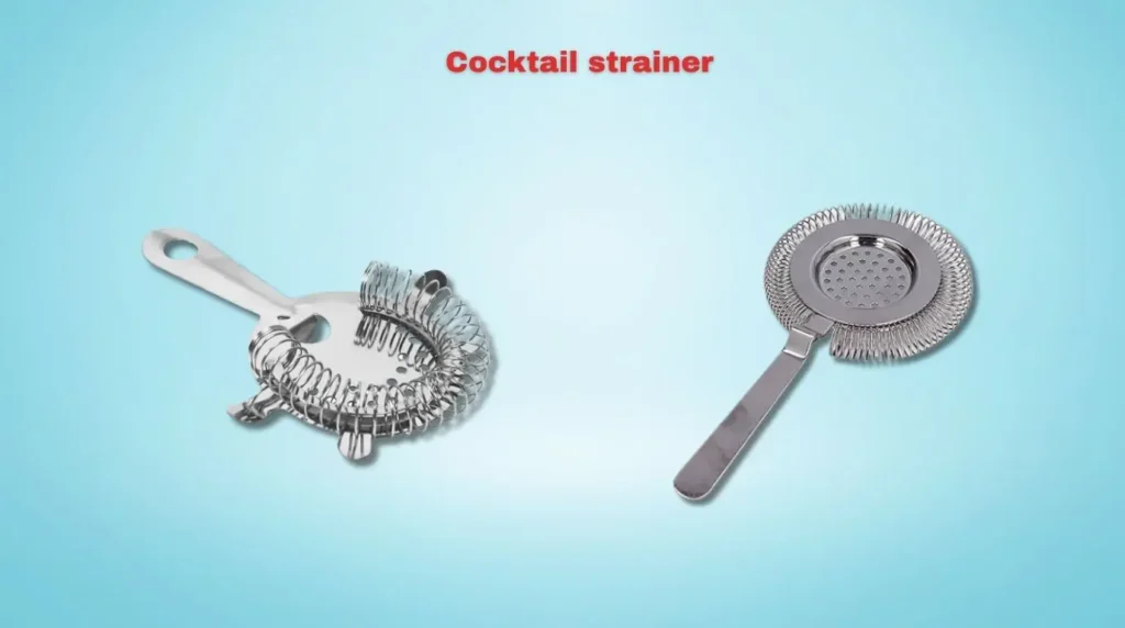 A metal cocktail strainer designed for filtering out ice and solids from mixed drinks.