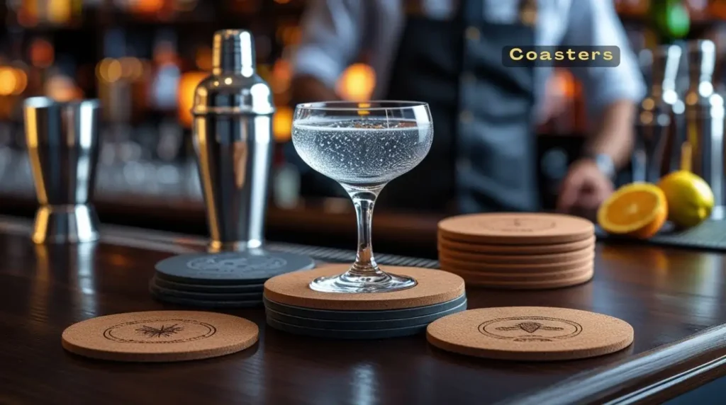 A set of drink coasters for protecting surfaces from moisture rings