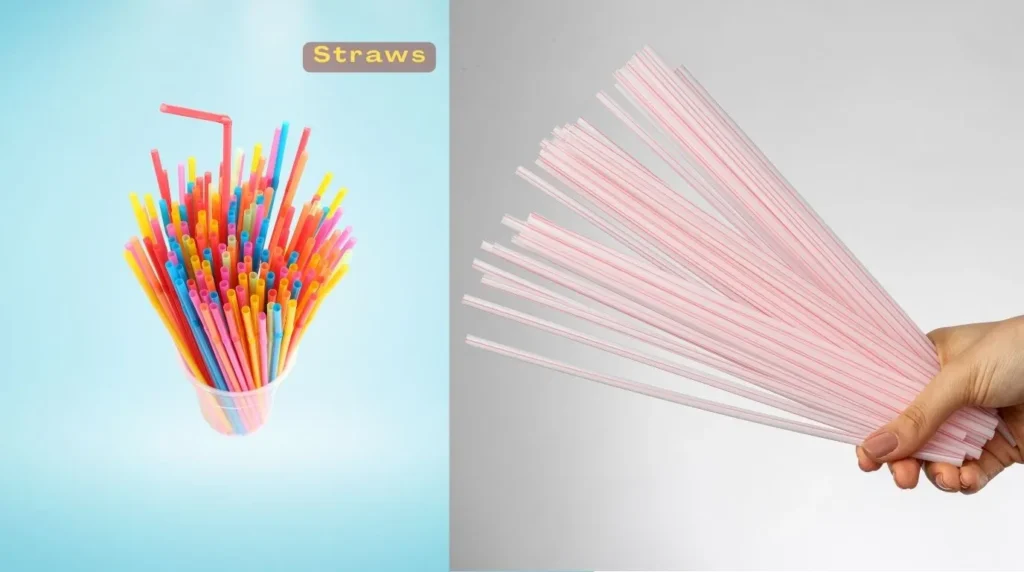 collection of reusable and disposable drinking straws for beverages.