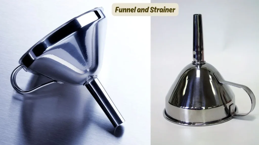 A funnel and strainer set for precise liquid pouring and filtering
