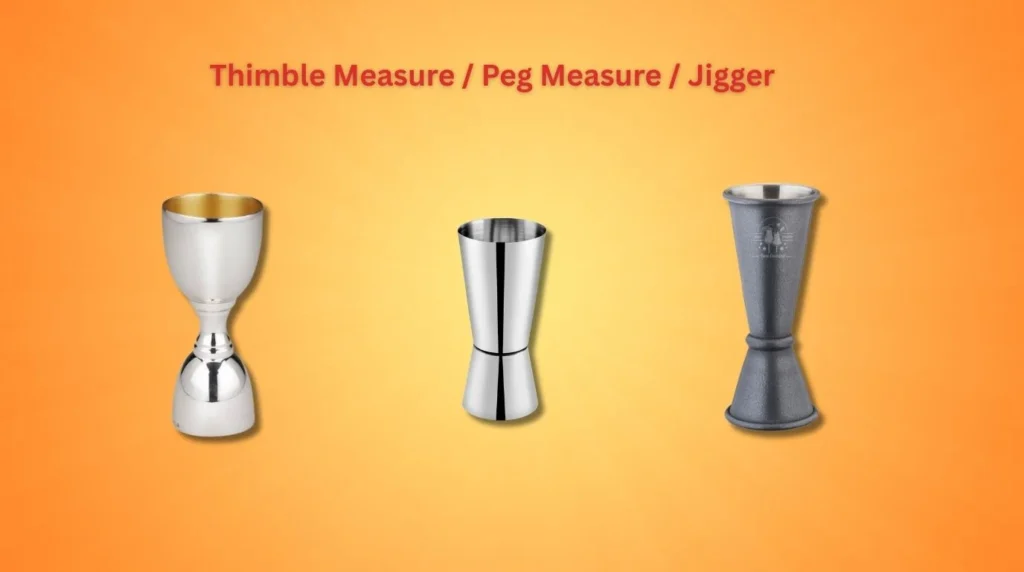 A double-sided thimble measure (jigger) used for precise cocktail ingredient measurements.