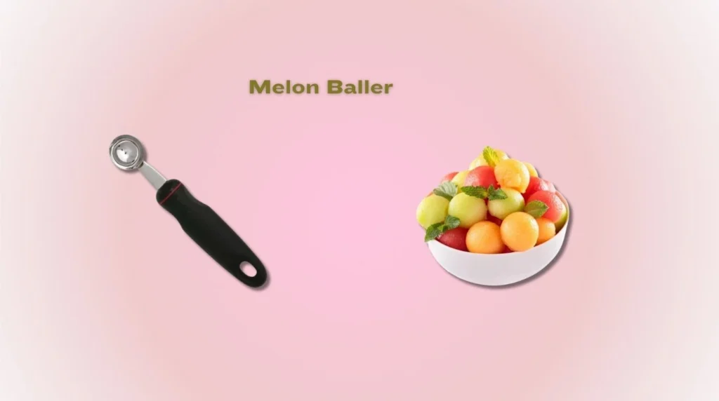 A melon baller used for creating decorative fruit spheres