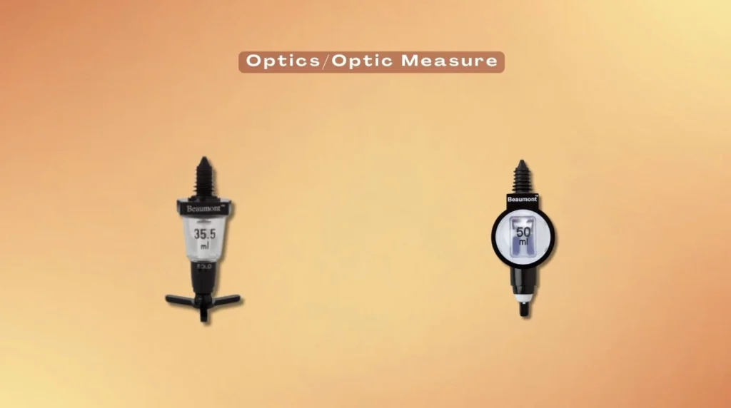 An optic measure dispenser for precise liquor pouring.