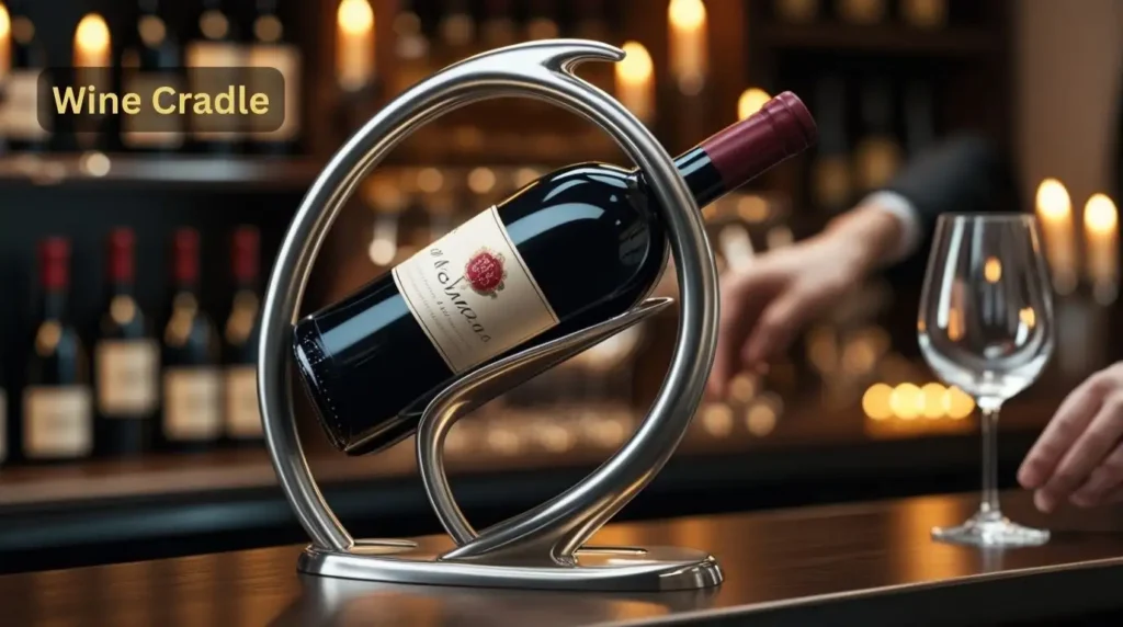 A wine cradle used to gently pour aged wines without disturbing sediments