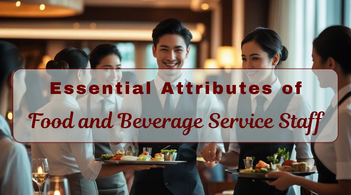 Well-dressed restaurant and hotel service staff smiling and serving guests, showcasing professionalism and essential attributes in food and beverage service